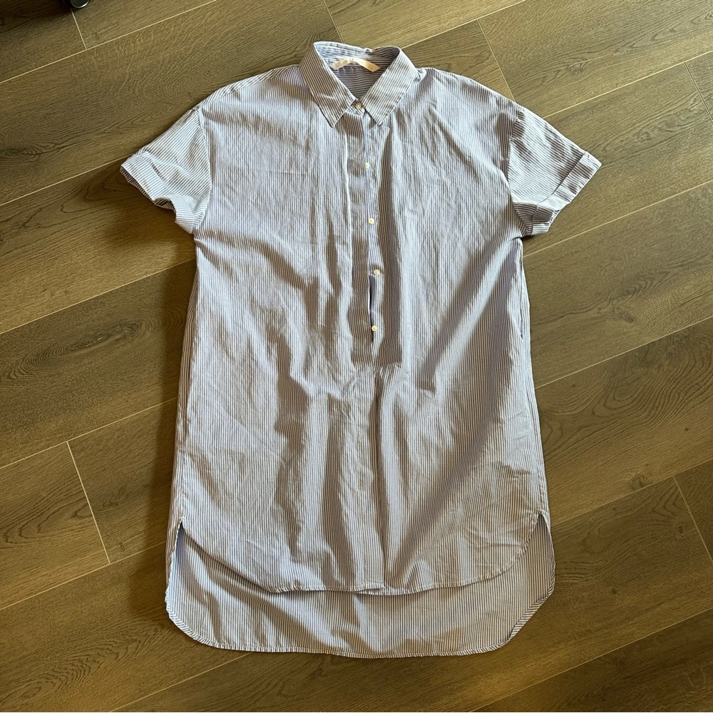 Zara Light Blue & White Striped Short Sleeve Shirt Dress